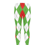 Red Green And White Argyle Pattern Print Men's leggings