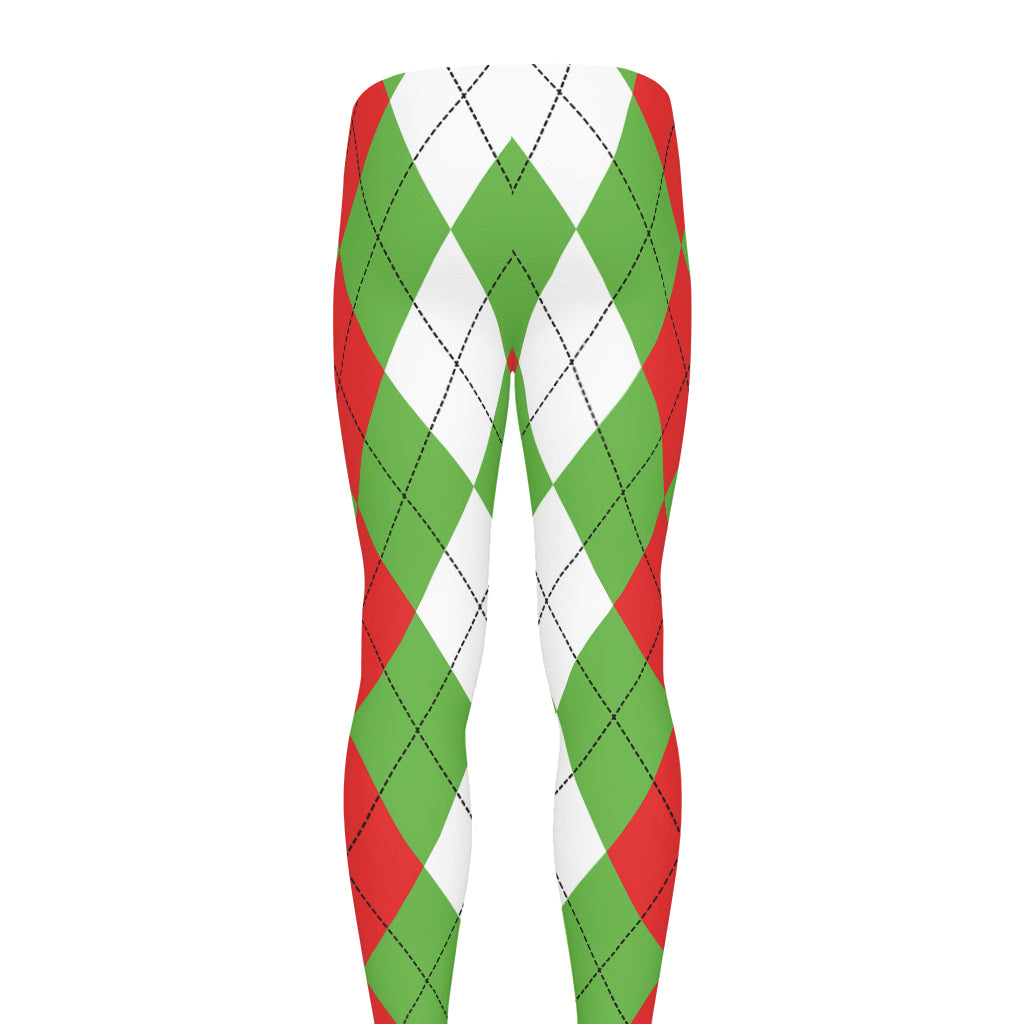 Red Green And White Argyle Pattern Print Men's leggings