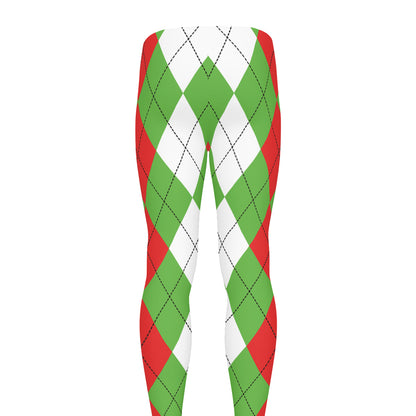 Red Green And White Argyle Pattern Print Men's leggings