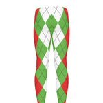 Red Green And White Argyle Pattern Print Men's leggings