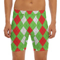 Red Green And White Argyle Pattern Print Men's Long Boxer Briefs