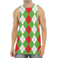 Red Green And White Argyle Pattern Print Men's Muscle Tank Top