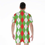 Red Green And White Argyle Pattern Print Men's Rompers