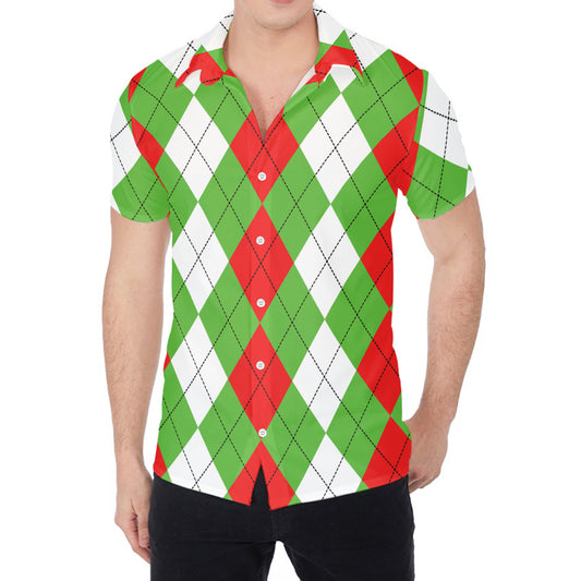Red Green And White Argyle Pattern Print Men's Shirt