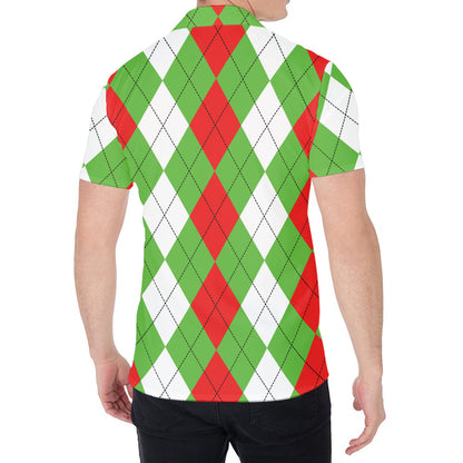 Red Green And White Argyle Pattern Print Men's Shirt
