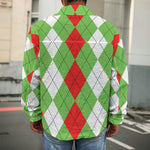 Red Green And White Argyle Pattern Print Men's Shirt Jacket