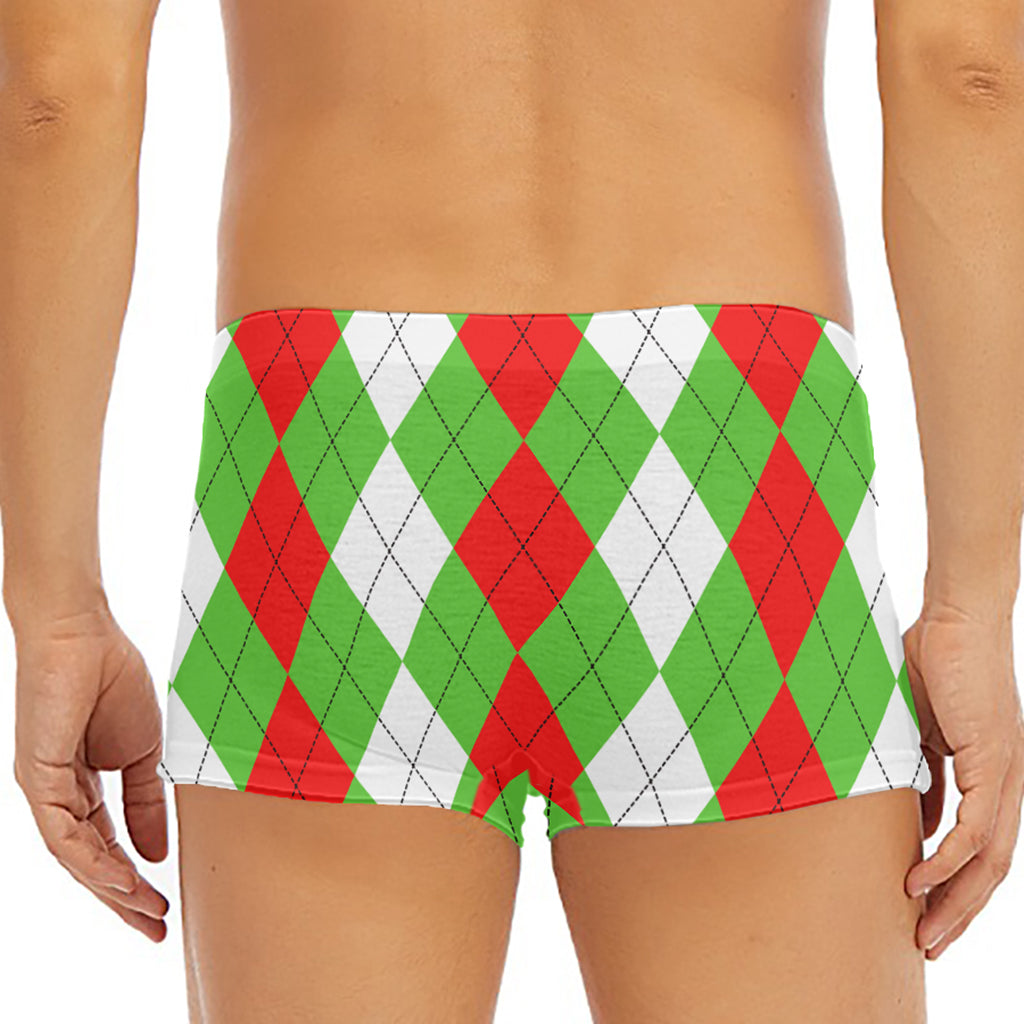 Red Green And White Argyle Pattern Print Men's Short Boxer Briefs