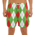 Red Green And White Argyle Pattern Print Men's Split Running Shorts