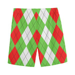 Red Green And White Argyle Pattern Print Men's Sports Shorts