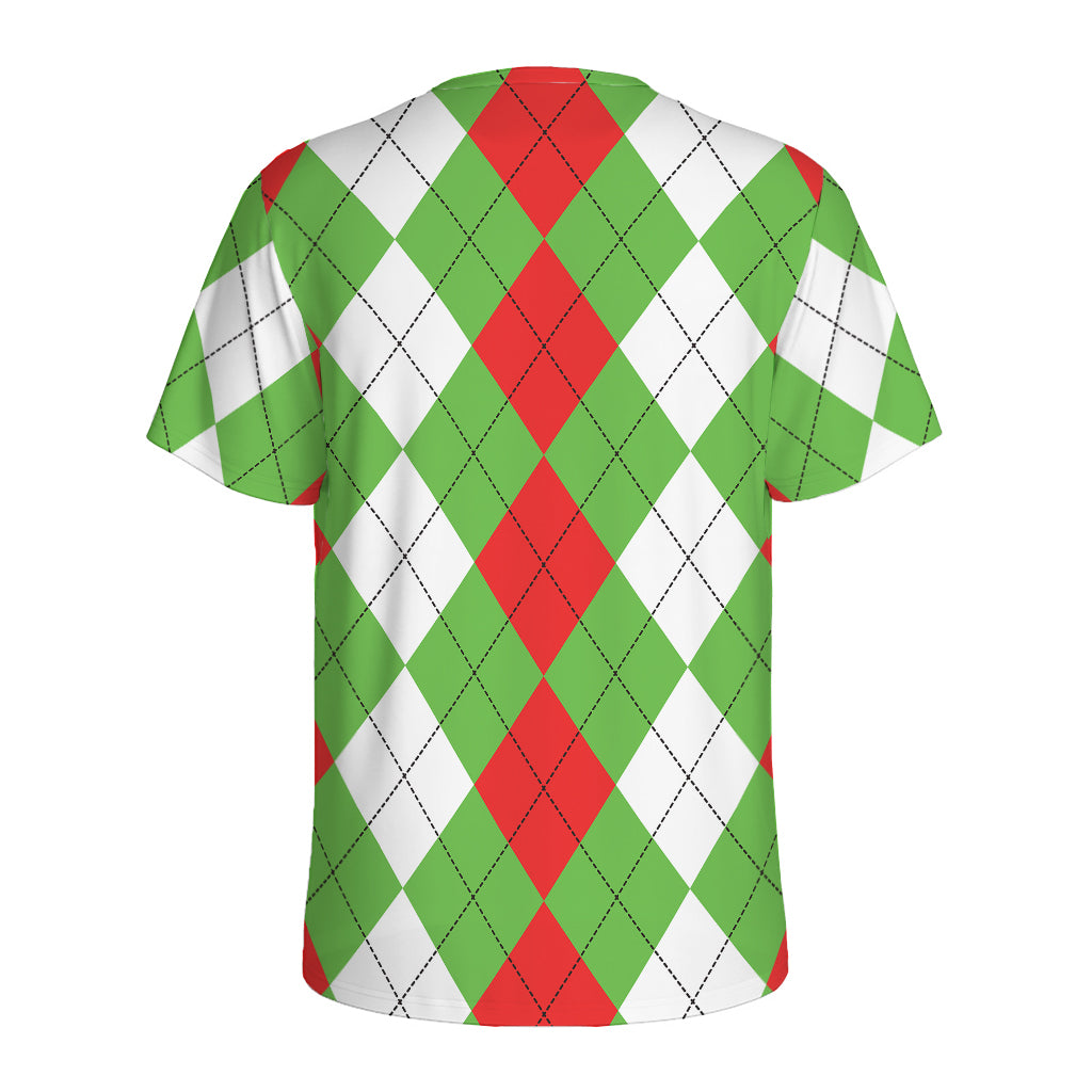 Red Green And White Argyle Pattern Print Men's Sports T-Shirt