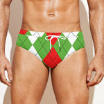 Red Green And White Argyle Pattern Print Men's Swim Briefs