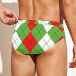 Red Green And White Argyle Pattern Print Men's Swim Briefs