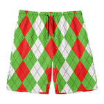 Red Green And White Argyle Pattern Print Men's Swim Trunks