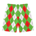 Red Green And White Argyle Pattern Print Men's Swim Trunks
