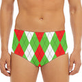 Red Green And White Argyle Pattern Print Men's Triangle Swim Briefs