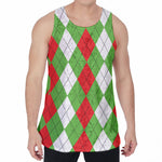 Red Green And White Argyle Pattern Print Men's Velvet Tank Top
