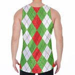 Red Green And White Argyle Pattern Print Men's Velvet Tank Top