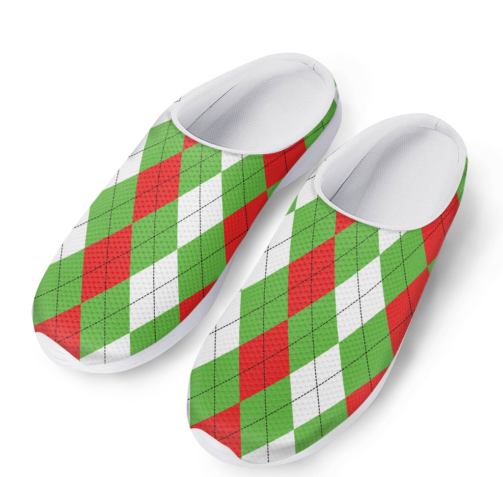 Red Green And White Argyle Pattern Print Mesh Casual Shoes