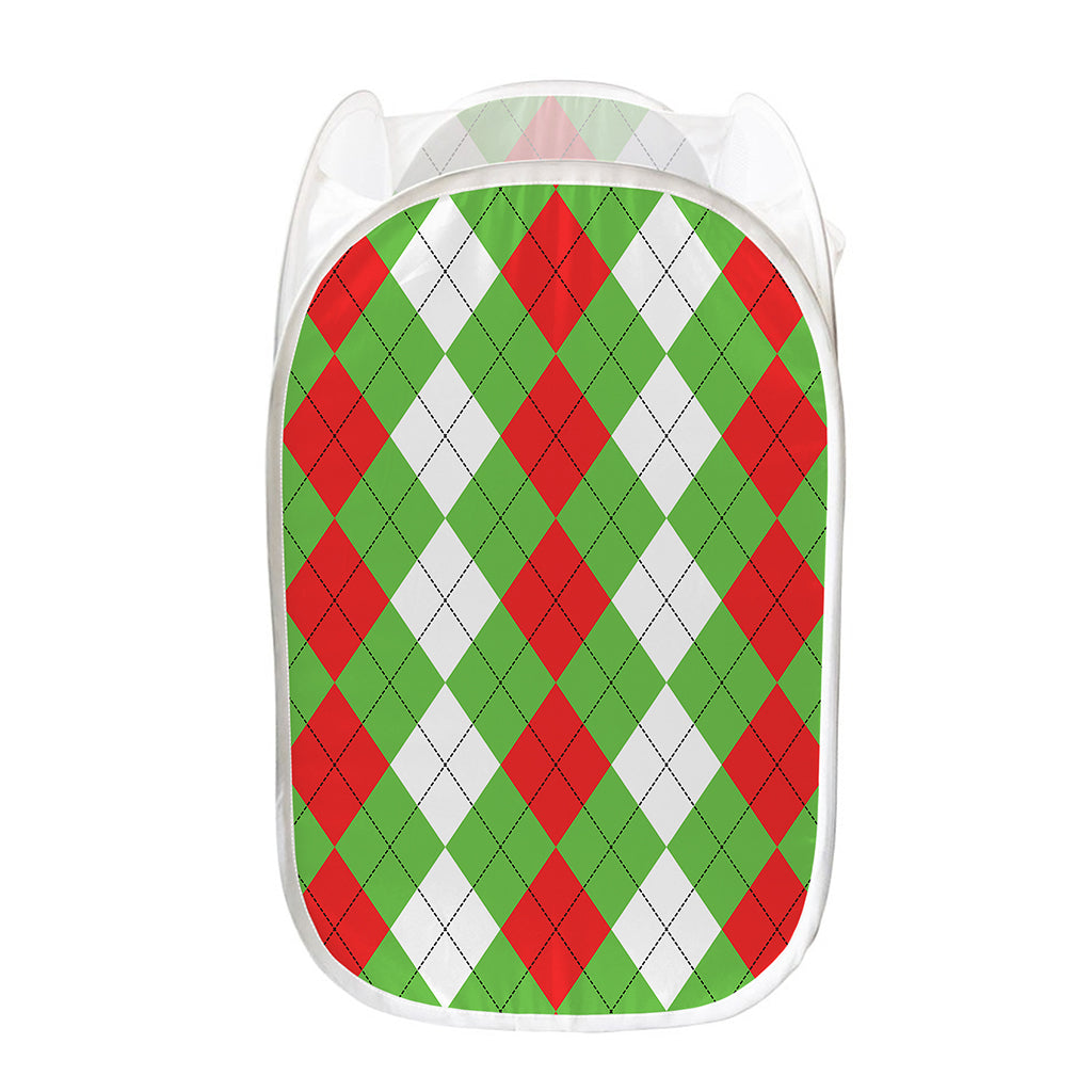 Red Green And White Argyle Pattern Print Mesh Laundry Hamper