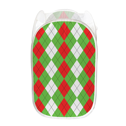 Red Green And White Argyle Pattern Print Mesh Laundry Hamper