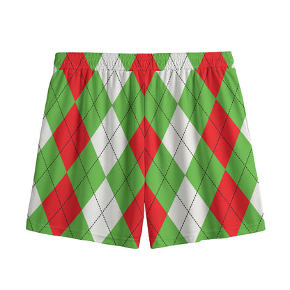 Red Green And White Argyle Pattern Print Mesh Shorts