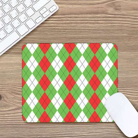 Red Green And White Argyle Pattern Print Mouse Pad