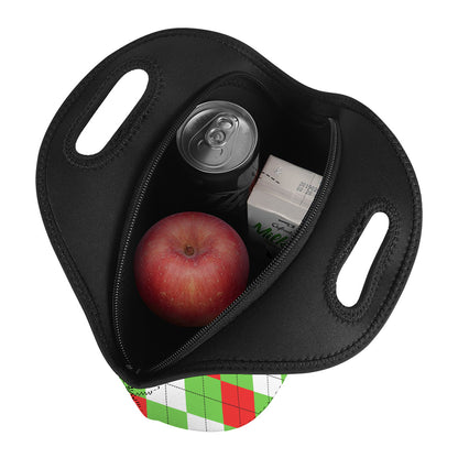 Red Green And White Argyle Pattern Print Neoprene Lunch Bag