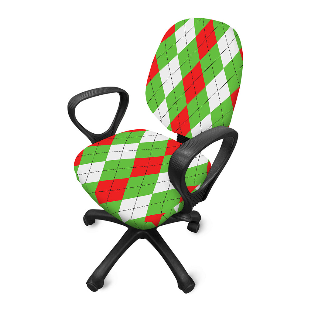 Red Green And White Argyle Pattern Print Office Chair Cover