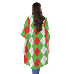 Red Green And White Argyle Pattern Print Open Front Beach Cover Up