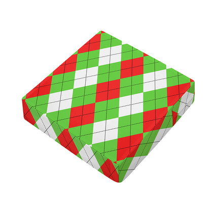 Red Green And White Argyle Pattern Print Outdoor Seat Cushion Cover