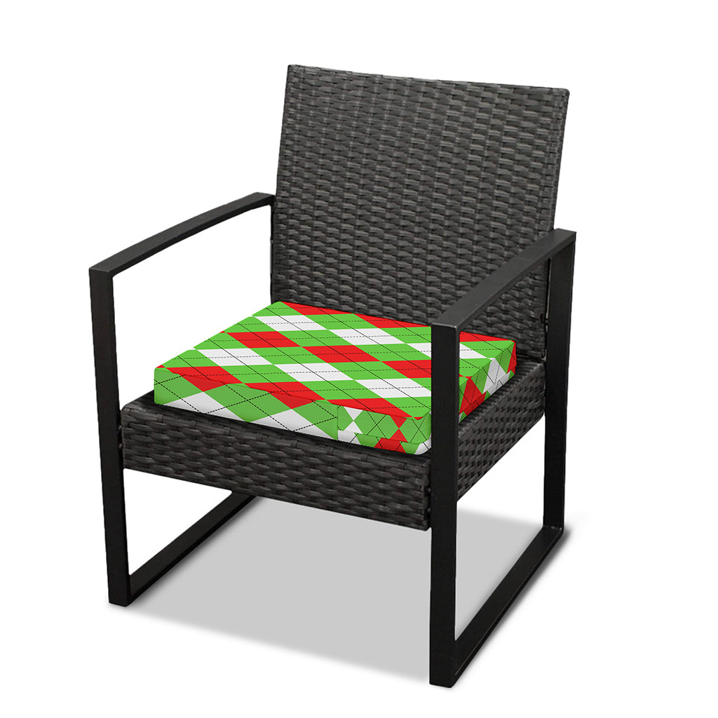 Red Green And White Argyle Pattern Print Outdoor Seat Cushion Cover