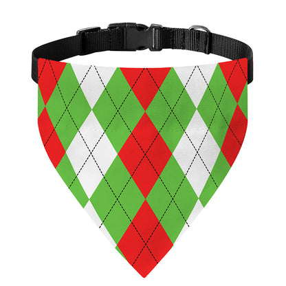 Red Green And White Argyle Pattern Print Over The Collar Dog Bandana