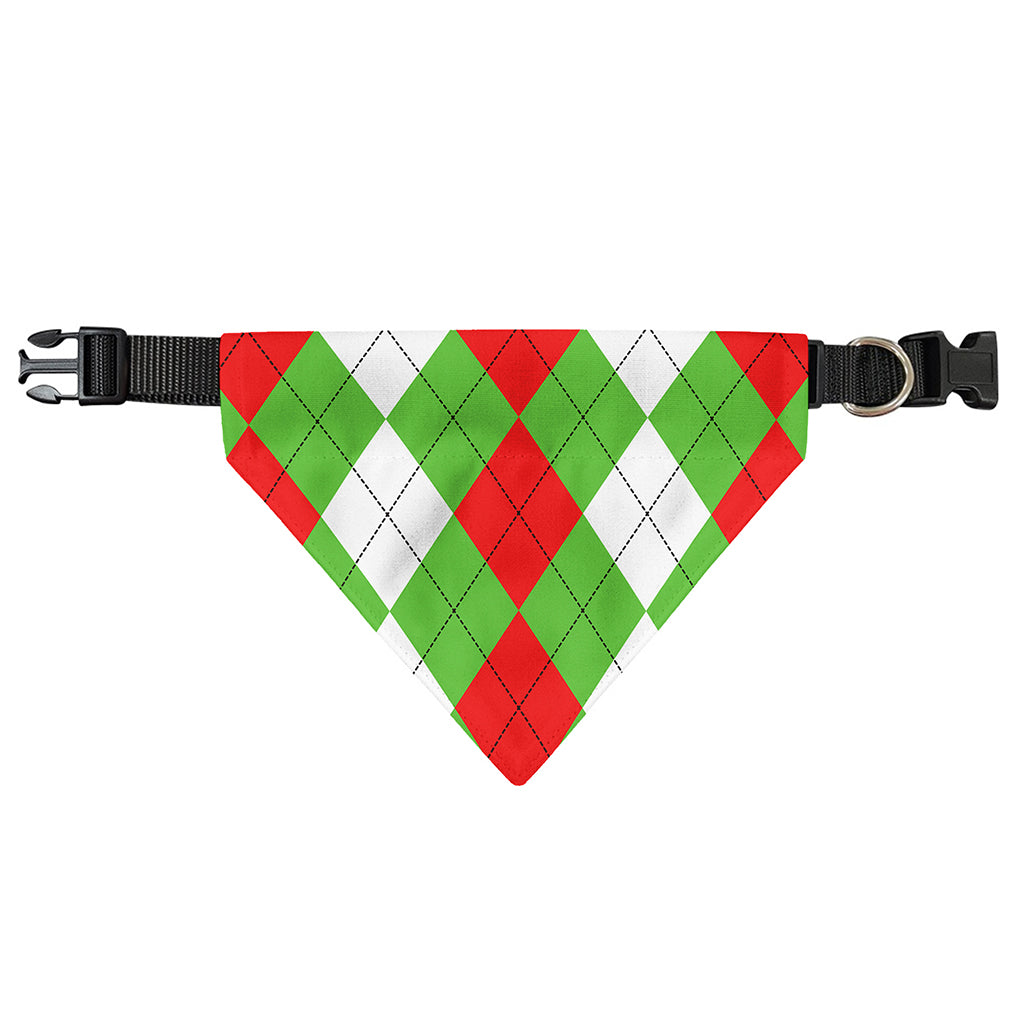 Red Green And White Argyle Pattern Print Over The Collar Dog Bandana
