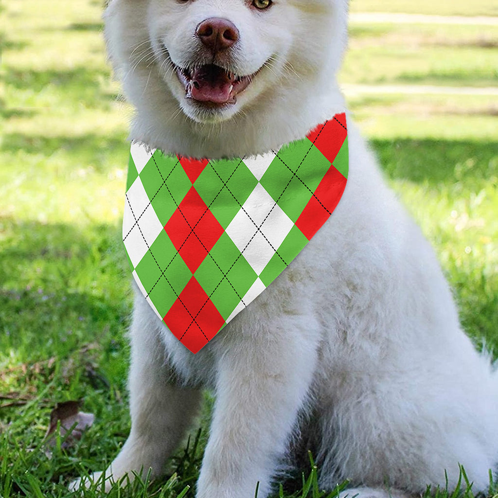 Red Green And White Argyle Pattern Print Over The Collar Dog Bandana