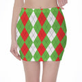 Red Green And White Argyle Pattern Print Pencil Mini Skirt