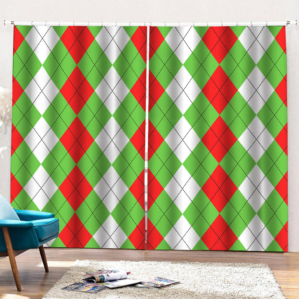 Red Green And White Argyle Pattern Print Pencil Pleat Curtains