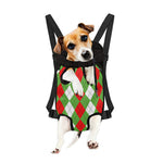 Red Green And White Argyle Pattern Print Pet Carrier Backpack