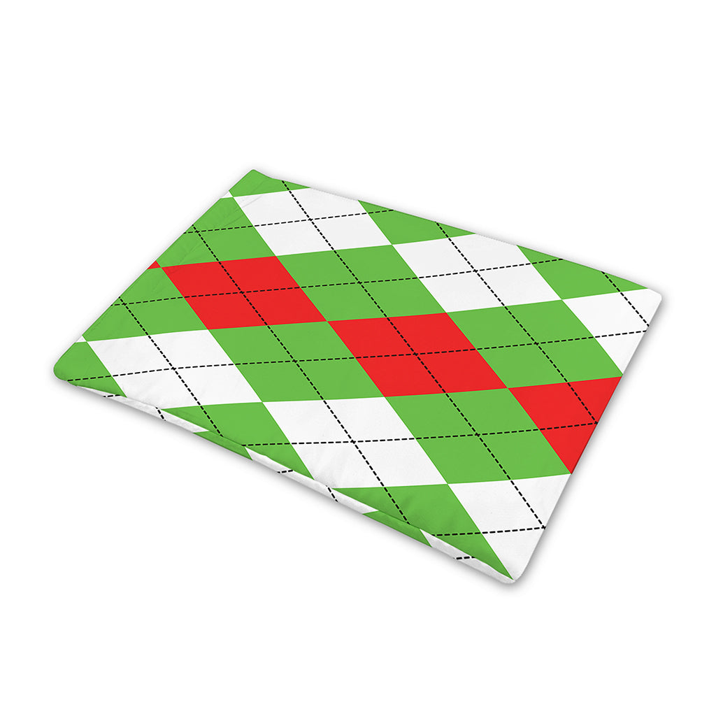 Red Green And White Argyle Pattern Print Pet Cooling Mat Cover