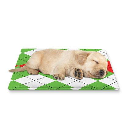 Red Green And White Argyle Pattern Print Pet Cooling Mat Cover