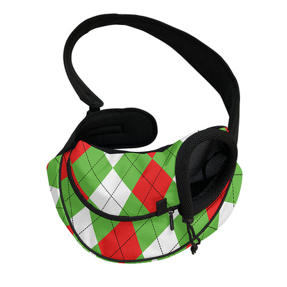 Red Green And White Argyle Pattern Print Pet Sling Carrier
