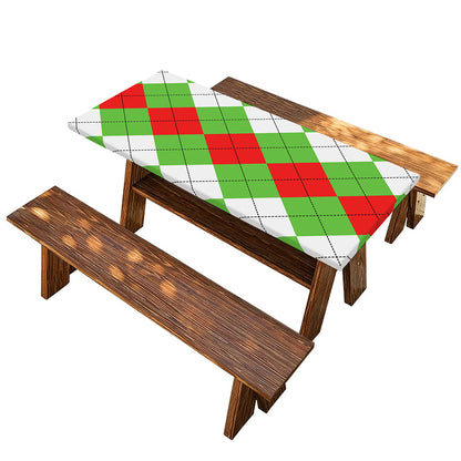 Red Green And White Argyle Pattern Print Picnic Table Cover