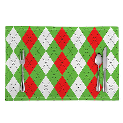 Red Green And White Argyle Pattern Print Placemat