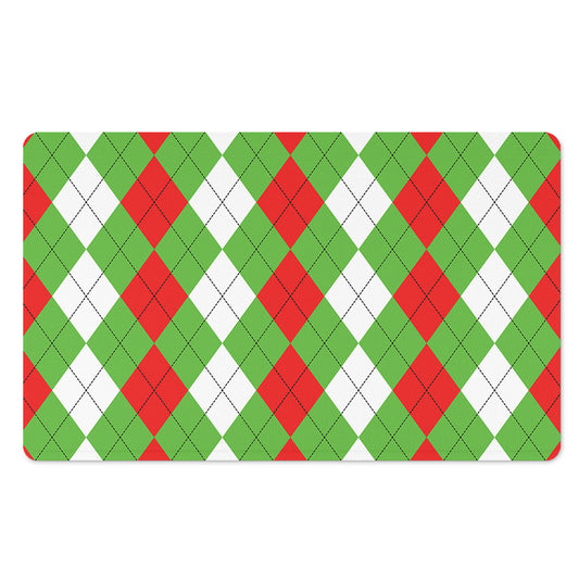 Red Green And White Argyle Pattern Print Polyester Doormat