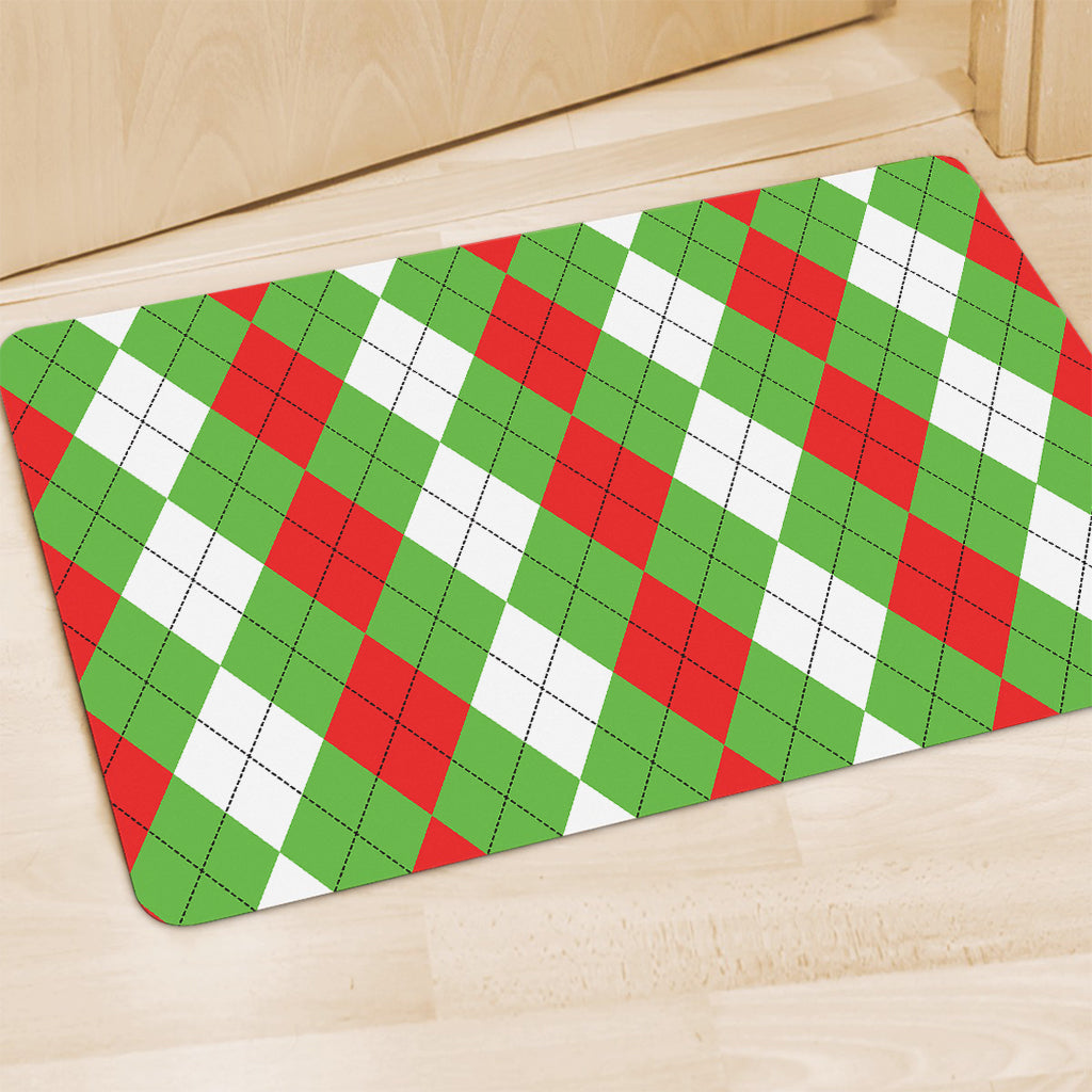 Red Green And White Argyle Pattern Print Polyester Doormat