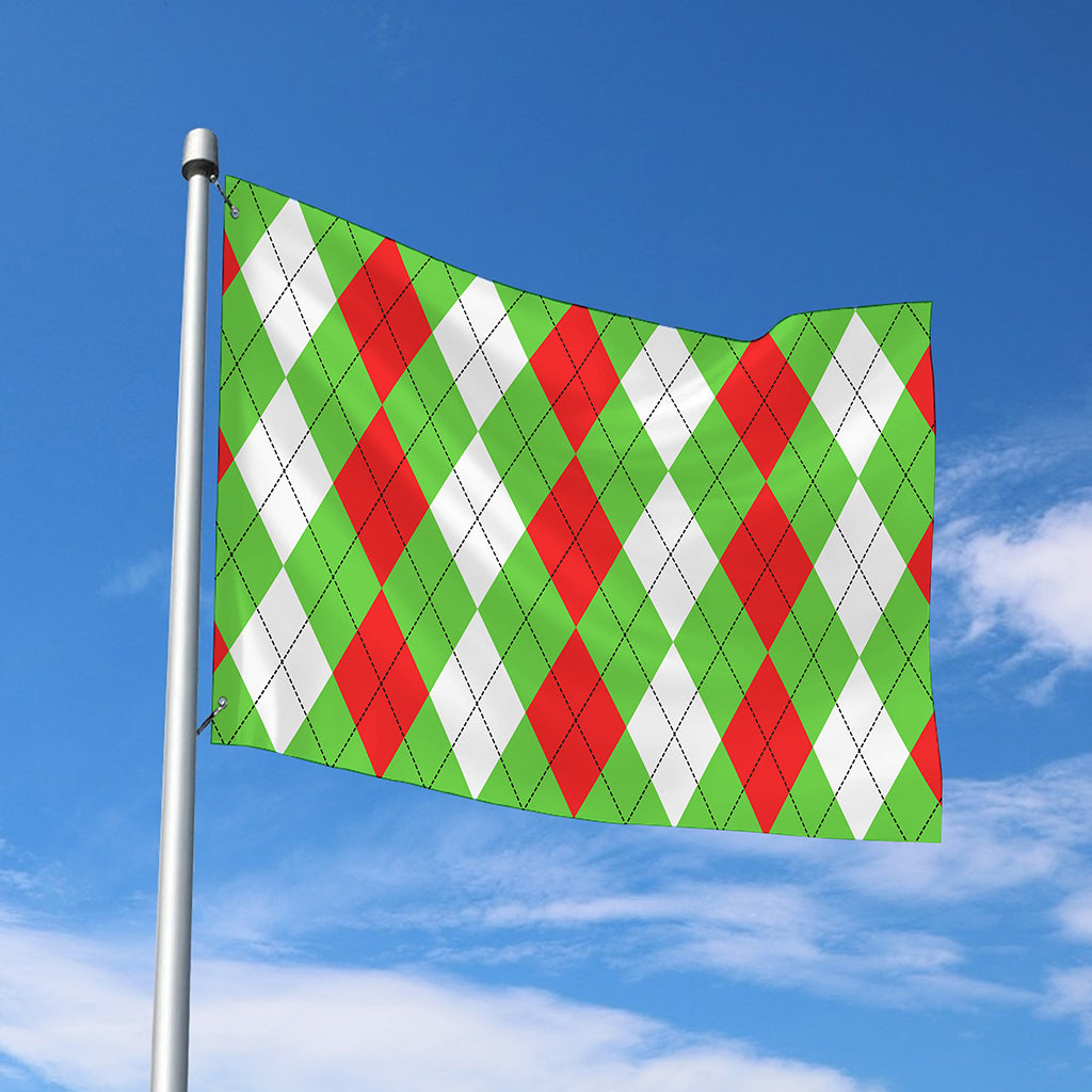Red Green And White Argyle Pattern Print Polyester Flag