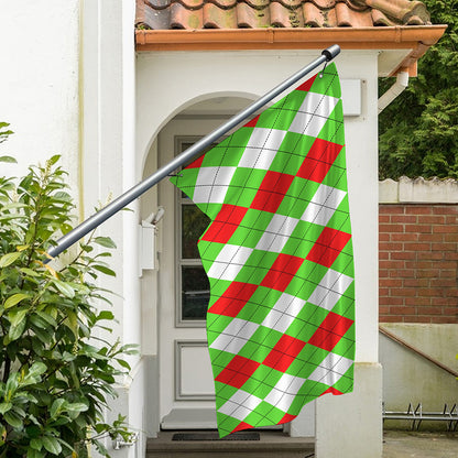 Red Green And White Argyle Pattern Print Polyester Flag