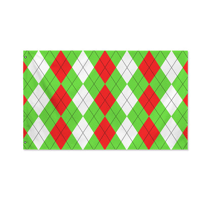 Red Green And White Argyle Pattern Print Polyester Flag