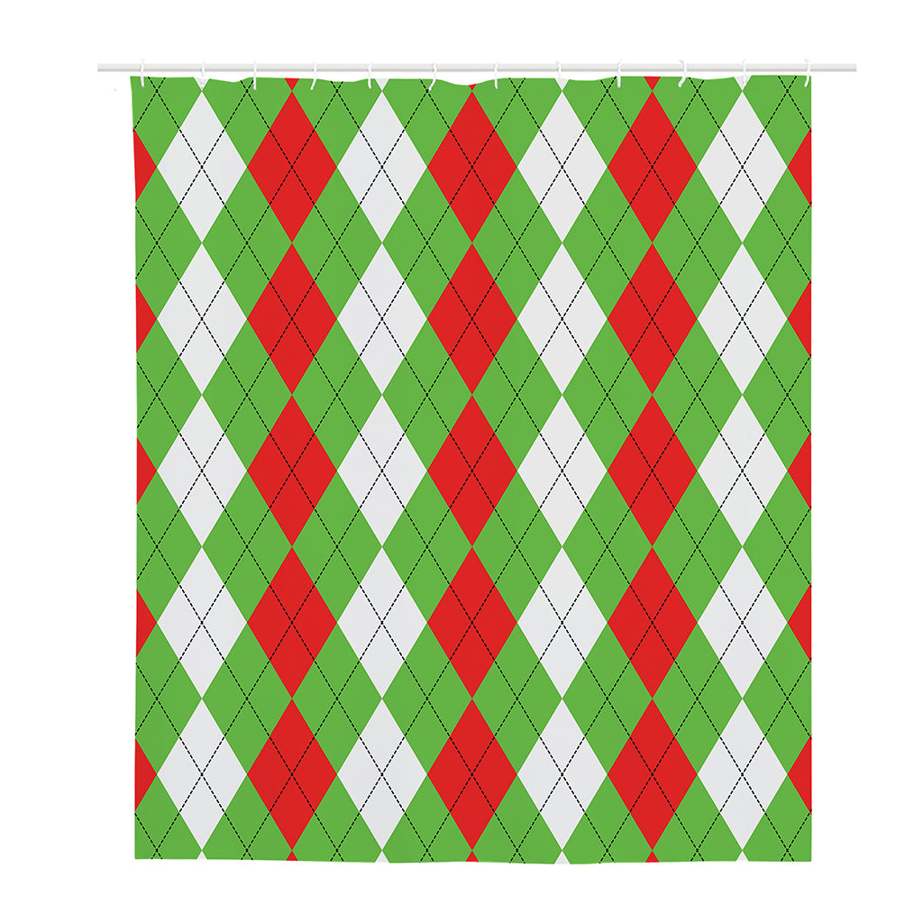 Red Green And White Argyle Pattern Print Polyester Shower Curtain