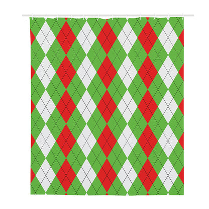 Red Green And White Argyle Pattern Print Polyester Shower Curtain