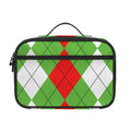 Red Green And White Argyle Pattern Print Portable Lunch Bag